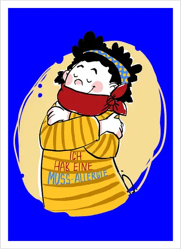 Mussallergie - Ringelpullisprüche, Ringeldinger, streifenweise, Spruch, Weisheit, Motivation, Ringelpulli, SprücheShirt, Cartoon Illustration, Statement, Handgezeichnet, Humor, Selbstironie, Streifenpulli, Spruchshirt, deutsch, Mussallergie, Faulsein - Kunstdruck