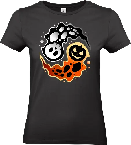 Ying Yang Halloween - creepy, happyhalloween, halloween, cute, pumpkin, skull, yingyang, horror, lm2Kone, aesthetic, illustration, summerween, zen, trippy, geek - Standard T-Shirt (Frauen)