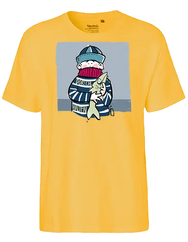 Dorsch halten! - Ringelpullisprüche, Ringeldinger, streifenweise, Spruch, Weisheit, Motivation, Ringelpulli, SprücheShirt, Cartoon Illustration, Statement, Fisch, Durchhalten, Handgezeichnet, Humor, Selbstironie, Streifenpulli, Spruchshirt, deutsch - Fairtrade T-Shirt