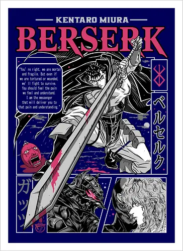 The Black Swordsman - guts, berserk, manga, anime, griffith, casca, japan, japanese, knight, black swordsman, dark, fantasy, sword, black, demon - Kunstdruck