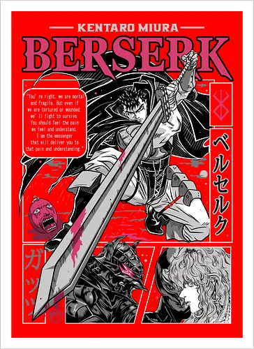 The Black Swordsman - guts, berserk, manga, anime, griffith, casca, japan, japanese, knight, black swordsman, dark, fantasy, sword, black, demon - Kunstdruck
