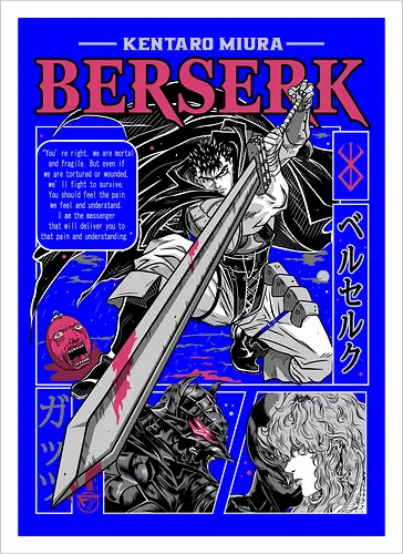 The Black Swordsman - guts, berserk, manga, anime, griffith, casca, japan, japanese, knight, black swordsman, dark, fantasy, sword, black, demon - Kunstdruck