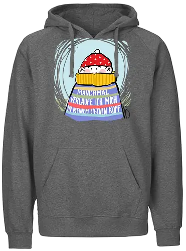 Manchmal verlaufe ich mich in meinem eigenen Kopf - Ringelpullisprüche, Ringeldinger, streifenweise, Spruch, Weisheit, Motivation, Ringelpulli, SprücheShirt, Cartoon Illustration, Statement, lost, verwirrt, verlaufen. Handgezeichnet, Humor, Selbstironie, Streifenpulli, Spruchshirt, deutsch - Fairtrade Hoodie