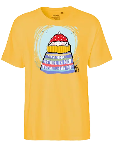 Manchmal verlaufe ich mich in meinem eigenen Kopf - Ringelpullisprüche, Ringeldinger, streifenweise, Spruch, Weisheit, Motivation, Ringelpulli, SprücheShirt, Cartoon Illustration, Statement, lost, verwirrt, verlaufen. Handgezeichnet, Humor, Selbstironie, Streifenpulli, Spruchshirt, deutsch - Fairtrade T-Shirt