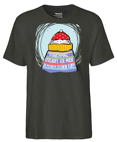 Manchmal verlaufe ich mich in meinem eigenen Kopf - Ringelpullisprüche, Ringeldinger, streifenweise, Spruch, Weisheit, Motivation, Ringelpulli, SprücheShirt, Cartoon Illustration, Statement, lost, verwirrt, verlaufen. Handgezeichnet, Humor, Selbstironie, Streifenpulli, Spruchshirt, deutsch - Fairtrade T-Shirt