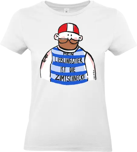 Mein Lieblingstier ist die Zimtschnecke - Ringelpullisprüche, Ringeldinger, streifenweise, Spruch, Weisheit, Motivation, Ringelpulli, SprücheShirt, Cartoon Illustration, Statement, Handgezeichnet, Humor, Selbstironie, Zimtschnecke, Wortspiel, Streifenpulli, Spruchshirt, deutsch - Standard T-Shirt (Frauen)