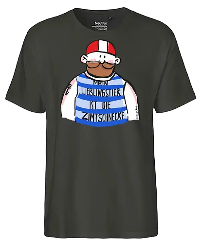 Mein Lieblingstier ist die Zimtschnecke - Ringelpullisprüche, Ringeldinger, streifenweise, Spruch, Weisheit, Motivation, Ringelpulli, SprücheShirt, Cartoon Illustration, Statement, Handgezeichnet, Humor, Selbstironie, Zimtschnecke, Wortspiel, Streifenpulli, Spruchshirt, deutsch - Fairtrade T-Shirt