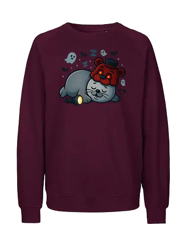 Frobbie Sleep - horror merch, gaming merch, cute horror, kawaii horror, seal mascot, robbyhorror, robbencrew, indie horror, horror gamer, spooky seal, freddy inspired, fnaf merch, horror streetwear, gaming streetwear, streamer merch, youtube merch, twitch merch, cozy horror, creepy cute, seal hoodie, seal tshirt, limited merch, robbyhorror merch, sleepy seal, gamer fashion, nerd streetwear, horror kawaii, mascot merch - Fairtrade Sweatshirt
