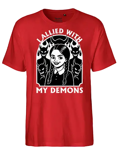 Goth Girl Demons - Demons, Demon, Horror, Fantasy, Halloween, Sarcasm, Sarcastic, Sarcastic Art, Sarcastic Humor, Irony, Spooky, Goth Gothic, Gothic Horror, Fire, Souls - Fairtrade T-Shirt