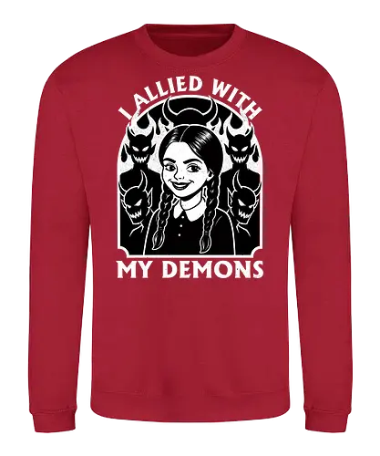 Goth Girl Demons - Demons, Demon, Horror, Fantasy, Halloween, Sarcasm, Sarcastic, Sarcastic Art, Sarcastic Humor, Irony, Spooky, Goth Gothic, Gothic Horror, Fire, Souls - Sweatshirt