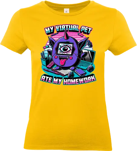 Digital Pet Homework - Vintage, Retro, Toy, Video Game, Game, electronic, Demon, Devil, Virtual Reality, Virtual, Virtual Pet, Pet, Summoning, Summon, Summoned, Ritual, Spirit, Creepy, Spooky, Spooky Season, Homework - Standard T-Shirt (Frauen)