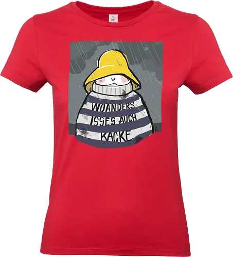 Woanders ist es auch kacke  - deutsch, Urlaub, Beach, Ringelpullisprüche, Ringeldinger, streifenweise, Spruch, Weisheit, woanders, Misanthrop, Motivation, Ringelpulli, SprücheShirt, Cartoon Illustration, Statement, Handgezeichnet, Humor, Selbstironie, Streifenpulli, Spruchshirt - Standard T-Shirt (Frauen)