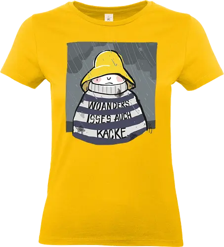 Woanders ist es auch kacke  - deutsch, Urlaub, Beach, Ringelpullisprüche, Ringeldinger, streifenweise, Spruch, Weisheit, woanders, Misanthrop, Motivation, Ringelpulli, SprücheShirt, Cartoon Illustration, Statement, Handgezeichnet, Humor, Selbstironie, Streifenpulli, Spruchshirt - Standard T-Shirt (Frauen)