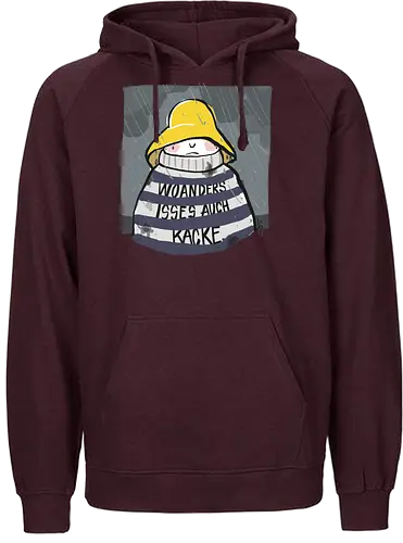 Woanders ist es auch kacke  - deutsch, Urlaub, Beach, Ringelpullisprüche, Ringeldinger, streifenweise, Spruch, Weisheit, woanders, Misanthrop, Motivation, Ringelpulli, SprücheShirt, Cartoon Illustration, Statement, Handgezeichnet, Humor, Selbstironie, Streifenpulli, Spruchshirt - Fairtrade Hoodie