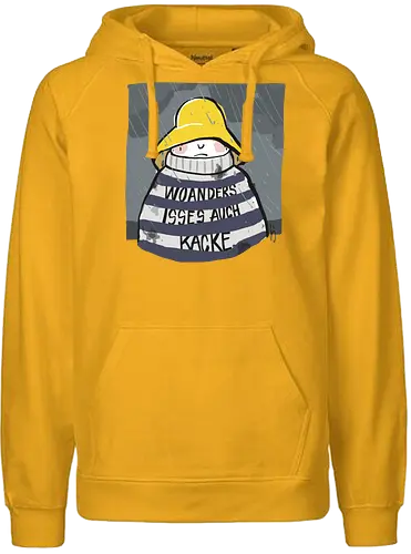 Woanders ist es auch kacke  - deutsch, Urlaub, Beach, Ringelpullisprüche, Ringeldinger, streifenweise, Spruch, Weisheit, woanders, Misanthrop, Motivation, Ringelpulli, SprücheShirt, Cartoon Illustration, Statement, Handgezeichnet, Humor, Selbstironie, Streifenpulli, Spruchshirt - Fairtrade Hoodie