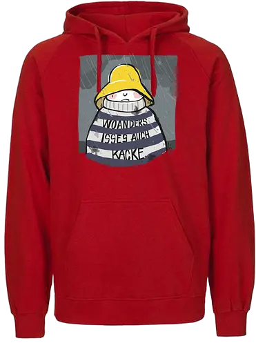 Woanders ist es auch kacke  - deutsch, Urlaub, Beach, Ringelpullisprüche, Ringeldinger, streifenweise, Spruch, Weisheit, woanders, Misanthrop, Motivation, Ringelpulli, SprücheShirt, Cartoon Illustration, Statement, Handgezeichnet, Humor, Selbstironie, Streifenpulli, Spruchshirt - Fairtrade Hoodie