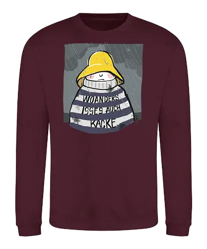 Woanders ist es auch kacke  - deutsch, Urlaub, Beach, Ringelpullisprüche, Ringeldinger, streifenweise, Spruch, Weisheit, woanders, Misanthrop, Motivation, Ringelpulli, SprücheShirt, Cartoon Illustration, Statement, Handgezeichnet, Humor, Selbstironie, Streifenpulli, Spruchshirt - Sweatshirt