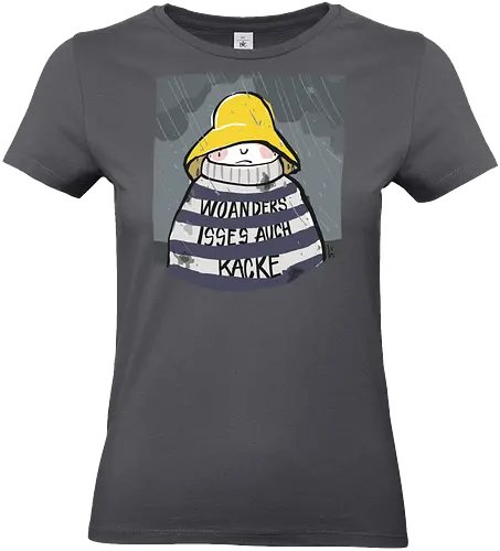 Woanders ist es auch kacke  - deutsch, Urlaub, Beach, Ringelpullisprüche, Ringeldinger, streifenweise, Spruch, Weisheit, woanders, Misanthrop, Motivation, Ringelpulli, SprücheShirt, Cartoon Illustration, Statement, Handgezeichnet, Humor, Selbstironie, Streifenpulli, Spruchshirt - Standard T-Shirt (Frauen)