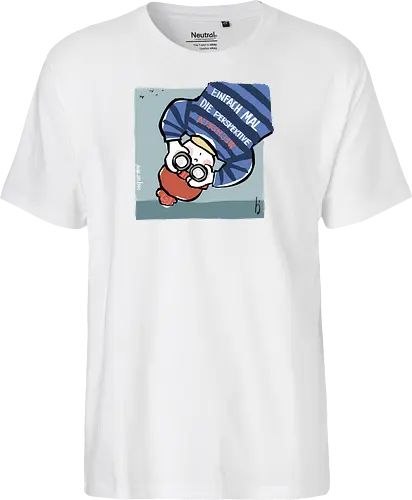 Einfach mal die Perspektive wechseln - Ringelpullisprüche, Ringeldinger, streifenweise, Spruch, Weisheit, Motivation, Ringelpulli, SprücheShirt, Cartoon Illustration, Statement, Handgezeichnet, Perspektive, Persepektivwechsel, Humor, Selbstironie, Streifenpulli, Spruchshirt, deutsch - Fairtrade T-Shirt