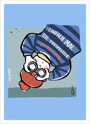 Einfach mal die Perspektive wechseln - Ringelpullisprüche, Ringeldinger, streifenweise, Spruch, Weisheit, Motivation, Ringelpulli, SprücheShirt, Cartoon Illustration, Statement, Handgezeichnet, Perspektive, Persepektivwechsel, Humor, Selbstironie, Streifenpulli, Spruchshirt, deutsch - Kunstdruck