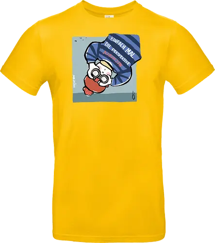 Einfach mal die Perspektive wechseln - Ringelpullisprüche, Ringeldinger, streifenweise, Spruch, Weisheit, Motivation, Ringelpulli, SprücheShirt, Cartoon Illustration, Statement, Handgezeichnet, Perspektive, Persepektivwechsel, Humor, Selbstironie, Streifenpulli, Spruchshirt, deutsch - Standard T-Shirt