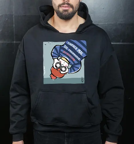 Einfach mal die Perspektive wechseln - Ringelpullisprüche, Ringeldinger, streifenweise, Spruch, Weisheit, Motivation, Ringelpulli, SprücheShirt, Cartoon Illustration, Statement, Handgezeichnet, Perspektive, Persepektivwechsel, Humor, Selbstironie, Streifenpulli, Spruchshirt, deutsch - Cropped Hoodie