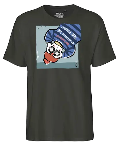 Einfach mal die Perspektive wechseln - Ringelpullisprüche, Ringeldinger, streifenweise, Spruch, Weisheit, Motivation, Ringelpulli, SprücheShirt, Cartoon Illustration, Statement, Handgezeichnet, Perspektive, Persepektivwechsel, Humor, Selbstironie, Streifenpulli, Spruchshirt, deutsch - Fairtrade T-Shirt
