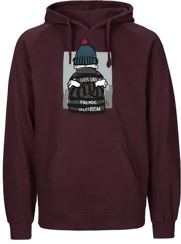Lass uns Fremde bleiben - Ringelpullisprüche, Ringeldinger, streifenweise, Spruch, Weisheit, Motivation, Ringelpulli, SprücheShirt, Cartoon Illustration, Statement, Misanthrop, Handgezeichnet, Humor, Selbstironie, Streifenpulli, Spruchshirt, deutsch - Fairtrade Hoodie