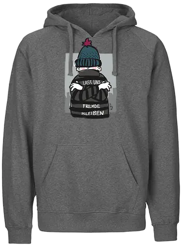 Lass uns Fremde bleiben - Ringelpullisprüche, Ringeldinger, streifenweise, Spruch, Weisheit, Motivation, Ringelpulli, SprücheShirt, Cartoon Illustration, Statement, Misanthrop, Handgezeichnet, Humor, Selbstironie, Streifenpulli, Spruchshirt, deutsch - Fairtrade Hoodie