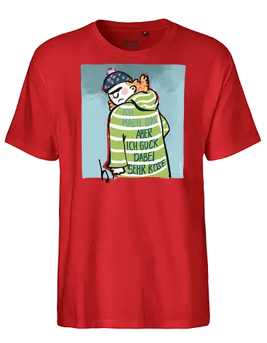 Ich mach das, aber ich gucke dabei sehr böse! - Ringelpullisprüche, Ringeldinger, streifenweise, Büro, Arbeit, Spruch, Weisheit, Motivation, Ringelpulli, SprücheShirt, Cartoon Illustration, Statement, Handgezeichnet, Humor, Selbstironie, Streifenpulli, Spruchshirt, deutsch - Fairtrade T-Shirt