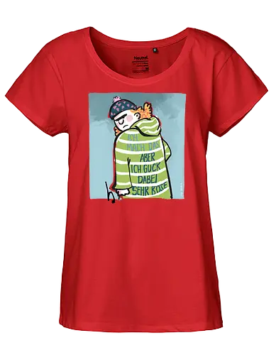 Ich mach das, aber ich gucke dabei sehr böse! - Ringelpullisprüche, Ringeldinger, streifenweise, Büro, Arbeit, Spruch, Weisheit, Motivation, Ringelpulli, SprücheShirt, Cartoon Illustration, Statement, Handgezeichnet, Humor, Selbstironie, Streifenpulli, Spruchshirt, deutsch - Fairtrade Girl Shirt