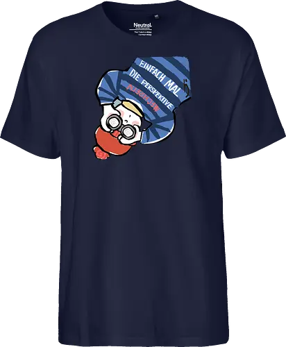 Einfach mal die Perspektive wechseln - Ringelpullisprüche, Ringeldinger, streifenweise, Spruch, Weisheit, Motivation, Ringelpulli, SprücheShirt, Cartoon Illustration, Statement, Handgezeichnet, Humor, Selbstironie, Streifenpulli, Spruchshirt, deutsch - Fairtrade T-Shirt
