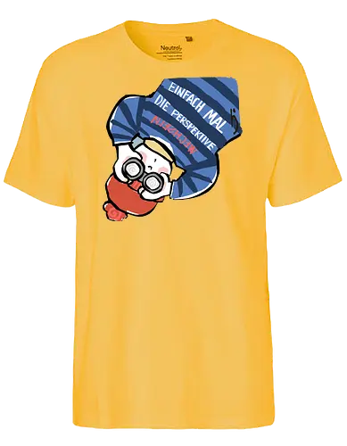 Einfach mal die Perspektive wechseln - Ringelpullisprüche, Ringeldinger, streifenweise, Spruch, Weisheit, Motivation, Ringelpulli, SprücheShirt, Cartoon Illustration, Statement, Handgezeichnet, Humor, Selbstironie, Streifenpulli, Spruchshirt, deutsch - Fairtrade T-Shirt