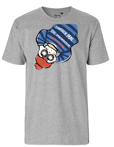 Einfach mal die Perspektive wechseln - Ringelpullisprüche, Ringeldinger, streifenweise, Spruch, Weisheit, Motivation, Ringelpulli, SprücheShirt, Cartoon Illustration, Statement, Handgezeichnet, Humor, Selbstironie, Streifenpulli, Spruchshirt, deutsch - Fairtrade T-Shirt