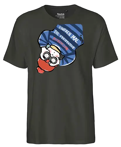 Einfach mal die Perspektive wechseln - Ringelpullisprüche, Ringeldinger, streifenweise, Spruch, Weisheit, Motivation, Ringelpulli, SprücheShirt, Cartoon Illustration, Statement, Handgezeichnet, Humor, Selbstironie, Streifenpulli, Spruchshirt, deutsch - Fairtrade T-Shirt