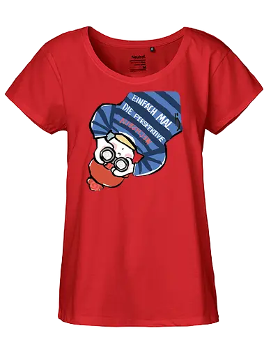 Einfach mal die Perspektive wechseln - Ringelpullisprüche, Ringeldinger, streifenweise, Spruch, Weisheit, Motivation, Ringelpulli, SprücheShirt, Cartoon Illustration, Statement, Handgezeichnet, Humor, Selbstironie, Streifenpulli, Spruchshirt, deutsch - Fairtrade Girl Shirt