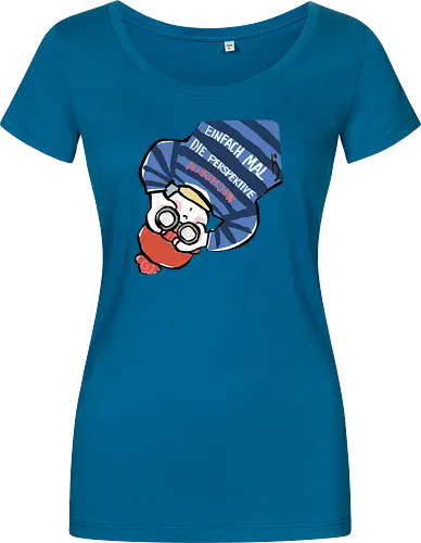 Einfach mal die Perspektive wechseln - Ringelpullisprüche, Ringeldinger, streifenweise, Spruch, Weisheit, Motivation, Ringelpulli, SprücheShirt, Cartoon Illustration, Statement, Handgezeichnet, Humor, Selbstironie, Streifenpulli, Spruchshirt, deutsch - Damen T-Shirt