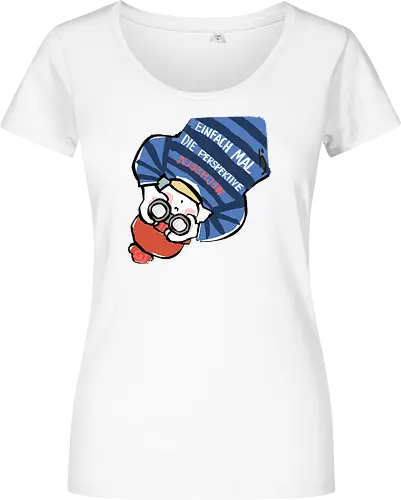 Einfach mal die Perspektive wechseln - Ringelpullisprüche, Ringeldinger, streifenweise, Spruch, Weisheit, Motivation, Ringelpulli, SprücheShirt, Cartoon Illustration, Statement, Handgezeichnet, Humor, Selbstironie, Streifenpulli, Spruchshirt, deutsch - Damen T-Shirt