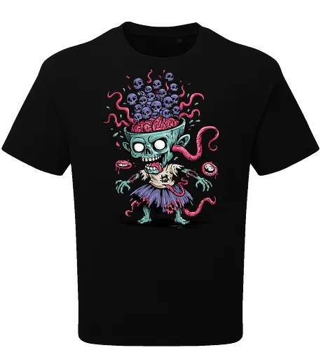 Creepy Zombie with Brain and Skulls Halloween Art