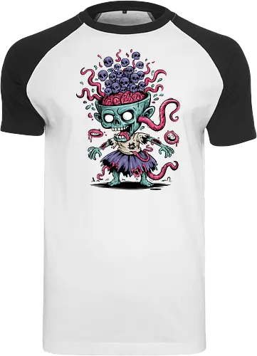 Creepy Zombie with Brain and Skulls Halloween Art