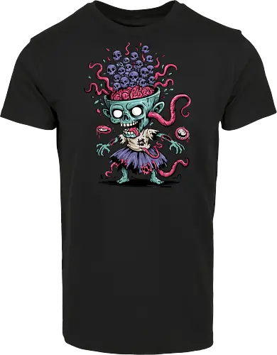 Creepy Zombie with Brain and Skulls Halloween Art