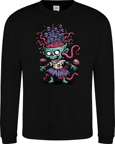 Creepy Zombie with Brain and Skulls Halloween Art
