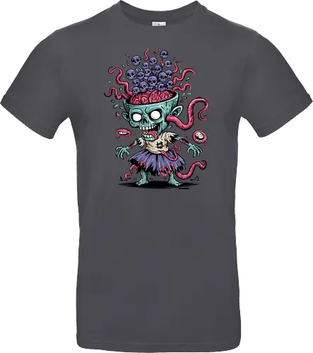 Creepy Zombie with Brain and Skulls Halloween Art