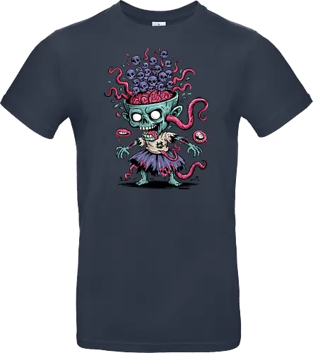 Creepy Zombie with Brain and Skulls Halloween Art