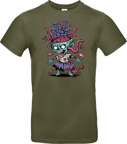 Creepy Zombie with Brain and Skulls Halloween Art