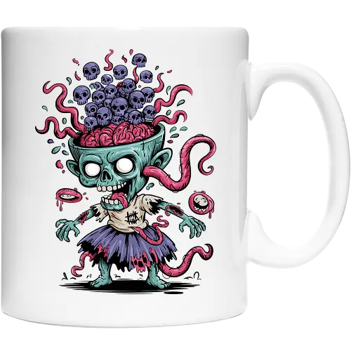 Creepy Zombie with Brain and Skulls Halloween Art