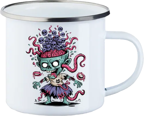 Creepy Zombie with Brain and Skulls Halloween Art