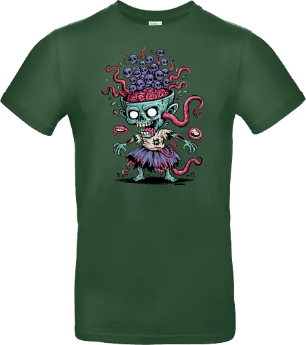 Creepy Zombie with Brain and Skulls Halloween Art