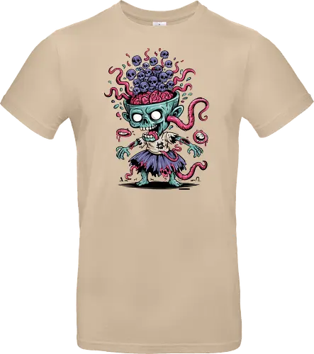 Creepy Zombie with Brain and Skulls Halloween Art
