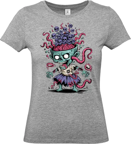 Creepy Zombie with Brain and Skulls Halloween Art